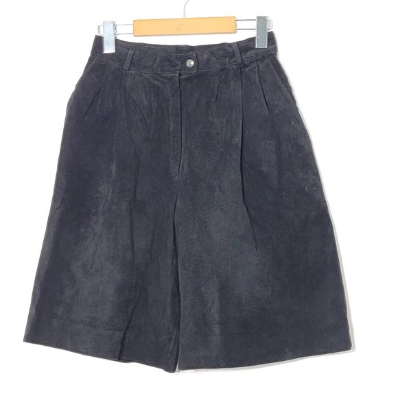Mil-Idee Zara Vintage High Waisted Pleated Suede Shorts Black Pockets 90's - Picture 1 of 14